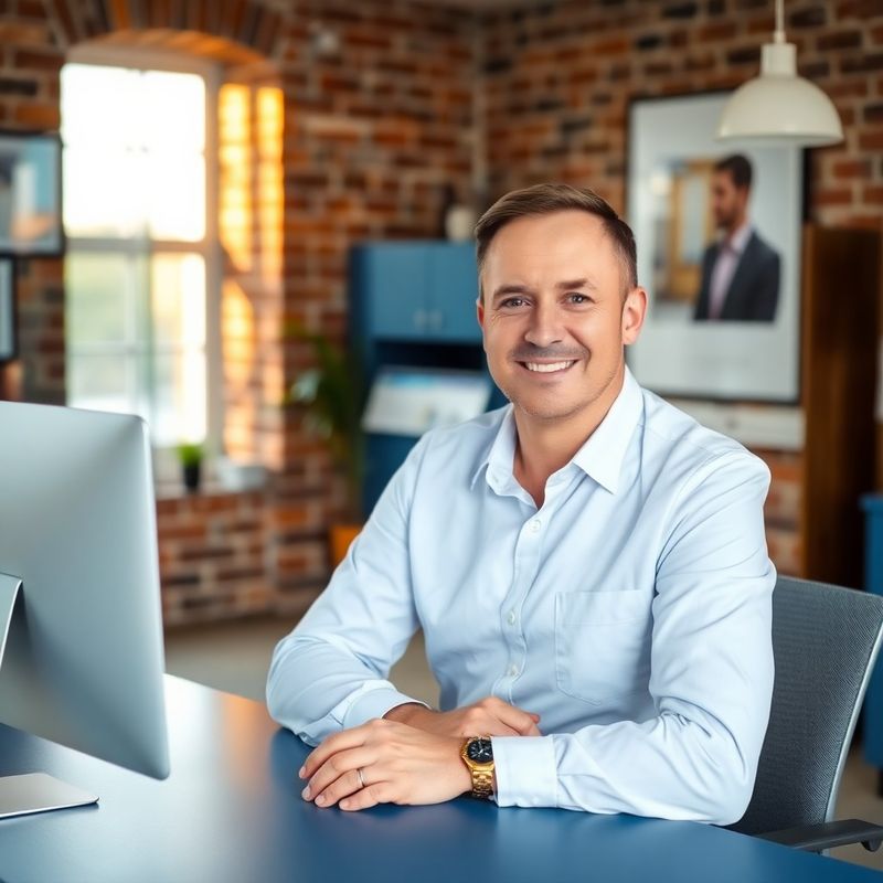 Doradca ubezpieczeniowy Atelier Gdańsk przy biurku w szczecińskim biurze